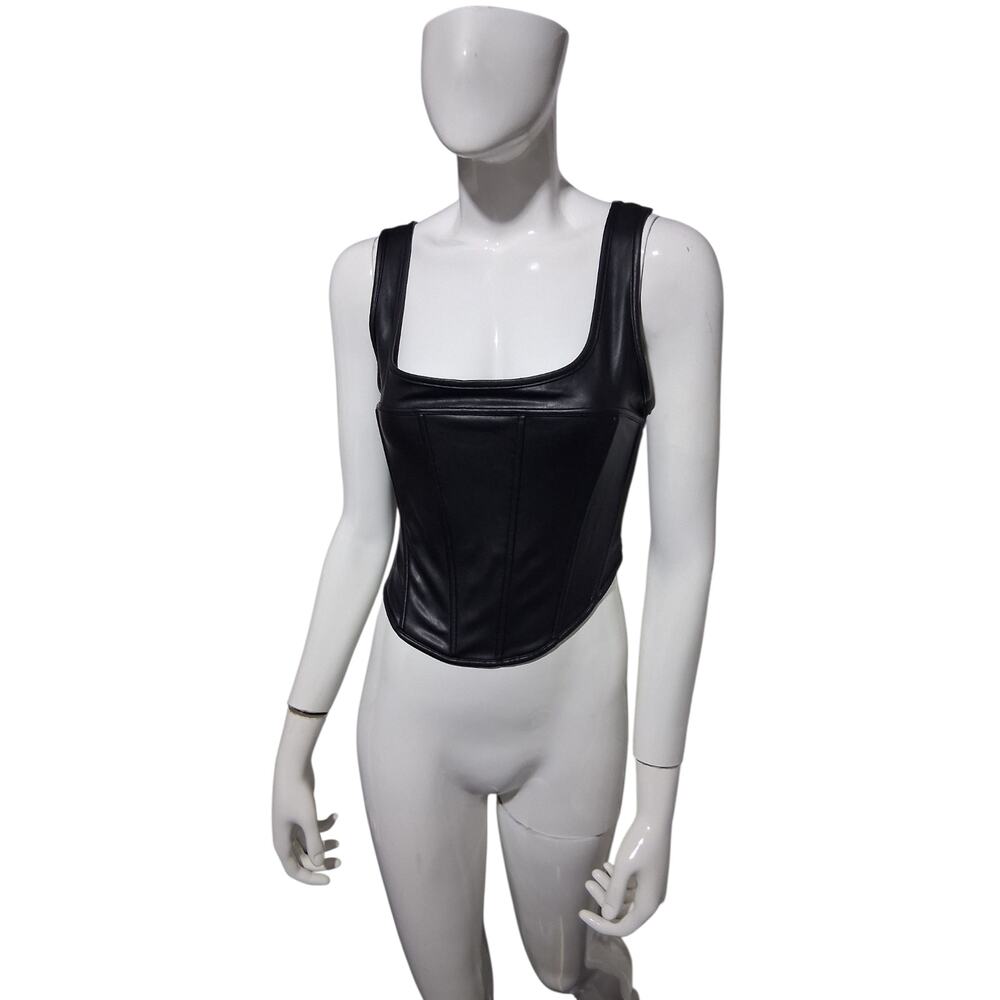 Avec Les Filles Women's size M Faux-Leather Whimsigoth Witchy Seamed Bustier Top